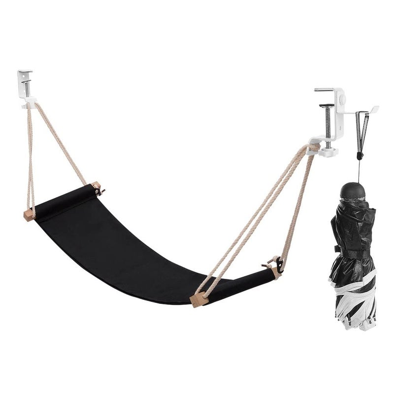 iMissiu Foot Hammock Under Desk Footrest | Adjustable Office Foot Rest Under Desk Hammock | Portable Desk Feet Hammock with Headphones Holder (Black) - Image 1